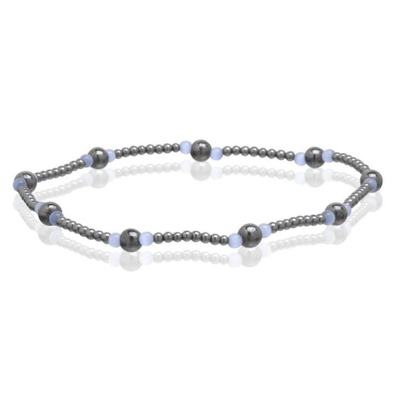 Light Blue Magnetic Hematite Anklet, Beaded Gemstone Anklet Stretchable - Picture 1 of 1